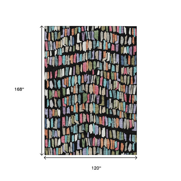 10' X 14' Black Pink And Green Striped Washable Indoor Outdoor Area Rug