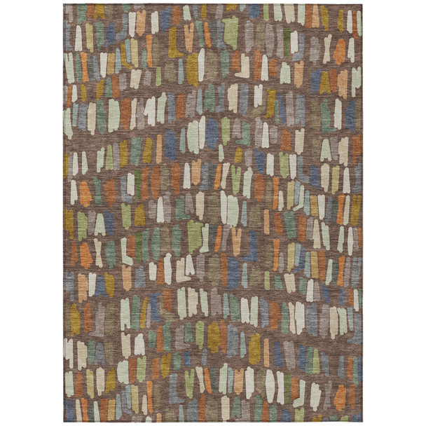 8' X 10' Chocolate Green And Blue Striped Washable Indoor Outdoor Area Rug