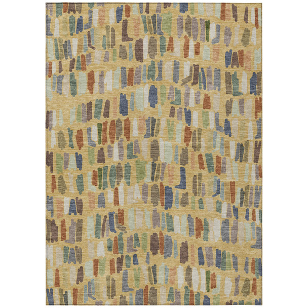 8' X 10' Gold Blue And Ivory Striped Washable Indoor Outdoor Area Rug