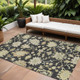 10' X 14' Black And Ivory Floral Washable Indoor Outdoor Area Rug