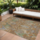 9' X 12' Copper Green And Beige Floral Washable Indoor Outdoor Area Rug