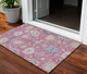 3' X 5' Pink Ivory And Denim Blue Floral Washable Indoor Outdoor Area Rug