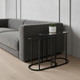 Set of Two 13" Clear and Black Glass and Metal Tray Tables