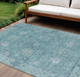 8' X 10' Teal Blue And Pale Aqua Floral Washable Indoor Outdoor Area Rug