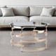 32" Clear And Champagne Glass And Metal With Iron Round Coffee Table