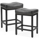 Set of Two 22" Black Faux Leather and Steel Backless Bar Chairs