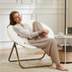 26" White and Bronze Tufted Faux Fur and Metal Lounge Chair
