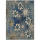 9' X 12' Navy Blue And Gold Floral Washable Indoor Outdoor Area Rug