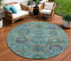 8' Teal Blue Purple And Gold Round Medallion Washable Indoor Outdoor Area Rug