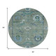 8' Artichoke Green And Denim Blue Round Floral Medallion Washable Indoor Outdoor Area Rug