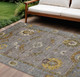 10' X 14' Pewter Gray And Gold Floral Medallion Washable Indoor Outdoor Area Rug