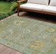 9' X 12' Sage And Gold Floral Medallion Washable Indoor Outdoor Area Rug