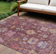 8' X 10' Burgundy Pink And Blue Floral Washable Indoor Outdoor Area Rug