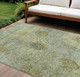9' X 12' Artichoke Green And Beige Floral Washable Indoor Outdoor Area Rug