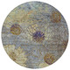8' Denim Blue And Gold Round Floral Washable Indoor Outdoor Area Rug