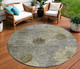 8' Granite Gray And Gold Round Floral Washable Indoor Outdoor Area Rug