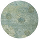 8' Pale Aqua And Wheat Round Floral Washable Indoor Outdoor Area Rug