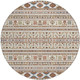 8' Ivory Blue And Copper Round Tribal Washable Indoor Outdoor Area Rug