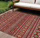 10' X 14' Red Gold And Blue Tribal Washable Indoor Outdoor Area Rug