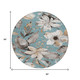 8' Teal Blue Ivory And Charcoal Round Floral Washable Indoor Outdoor Area Rug