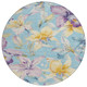 8' Aqua Gold And Lavender Round Floral Washable Indoor Outdoor Area Rug