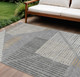 9' X 12' Gray And Ivory Striped Washable Indoor Outdoor Area Rug