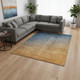 8' X 10' Navy Blue And Orange Ombre Washable Area Rug With UV Protection