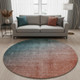 8' Teal And Rust Ombre Washable Round Rug With UV Protection