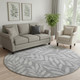 8' Gray And Silver Floral Washable Round Rug With UV Protection