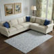 10' X 14' Denim Blue And Ivory Damask Washable Area Rug With UV Protection