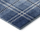 8' Navy Blue And Ivory Plaid Washable Round Rug With UV Protection