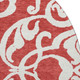 8' Red And Ivory Damask Washable Round Rug With UV Protection