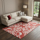 8' X 10' Red And Ivory Damask Washable Area Rug With UV Protection