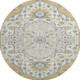 8' Gold Ivory And Blue Oriental Washable Round Rug With UV Protection