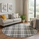 8' Charcoal Ivory And Gold Plaid Washable Round Rug With UV Protection