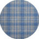 8' Gray Blue And Ivory Plaid Washable Round Rug With UV Protection