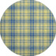 8' Yellow Ivory And Blue Plaid Washable Round Rug With UV Protection