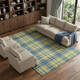 9' X 12' Yellow Ivory And Blue Plaid Washable Area Rug With UV Protection