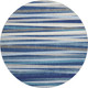 8' Navy Blue Ivory And Gray Striped Washable Round Rug With UV Protection