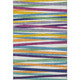 9' X 12' White Purple And Yellow Striped Washable Area Rug With UV Protection