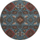 8' Denim Blue Red And Salmon Oriental Washable Round Rug With UV Protection