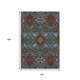 10' X 14' Denim Blue Red And Salmon Oriental Washable Area Rug With UV Protection