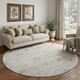 8' Silver Gold And Gray Oriental Washable Round Rug With UV Protection