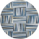 8' Denim Blue Ivory And Taupe Geometric Washable Round Rug With UV Protection