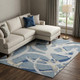 10' X 14' Denim Blue Gray And Ivory Abstract Washable Area Rug With UV Protection