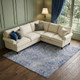 9' X 12' Sky Blue Gray And Ivory Damask Washable Area Rug With UV Protection