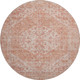 8' Coral And Beige Medallion Washable Round Rug With UV Protection