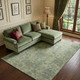 9' X 12' Artichoke Green And Gray Damask Washable Area Rug With UV Protection