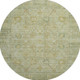 8' Sage Gray And Gold Oriental Washable Round Rug With UV Protection