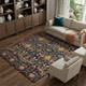 9' X 12' Black Gold Teal And Red Floral Washable Area Rug With UV Protection